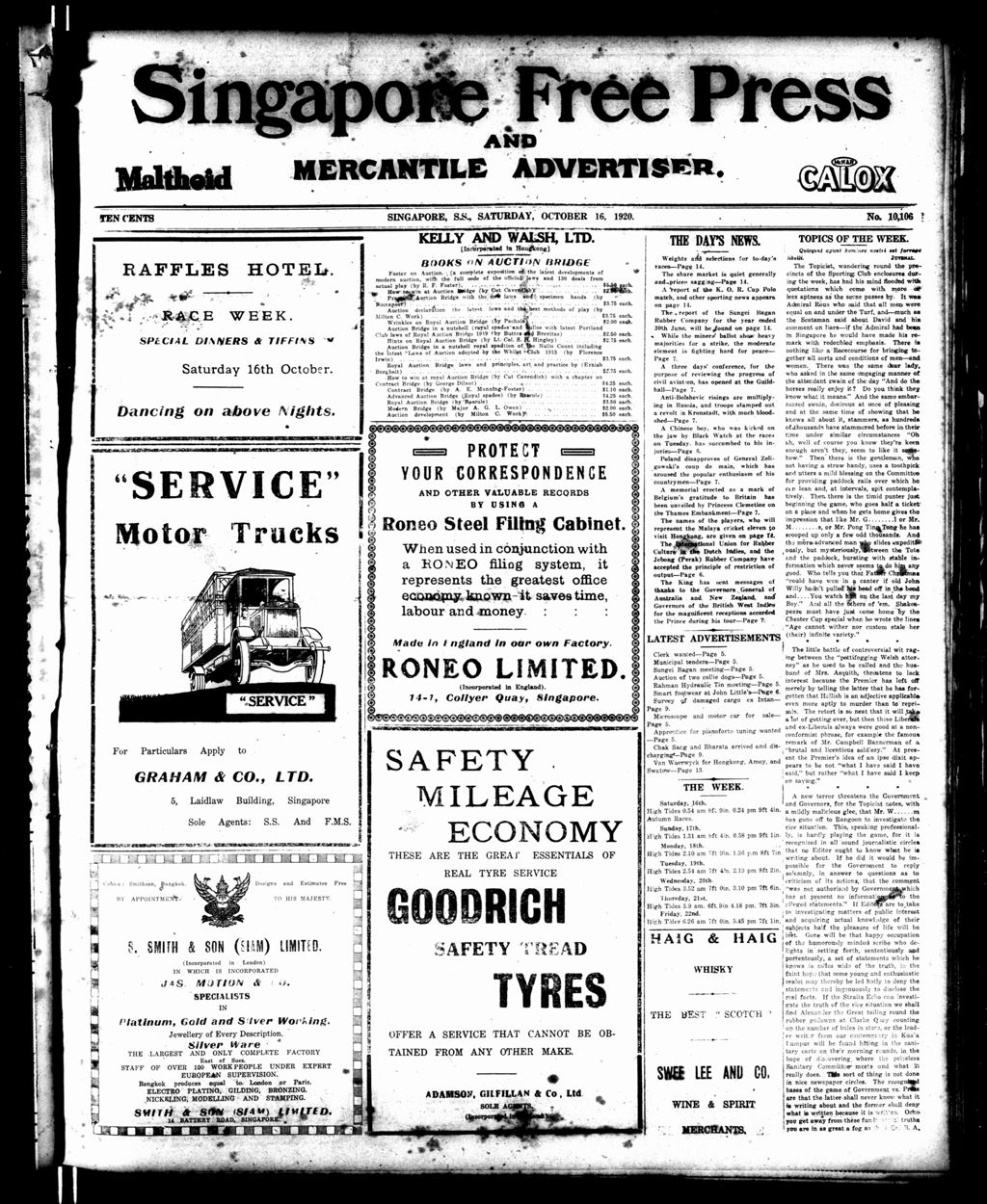 Miniature of Singapore Free Press and Mercantile Advertiser 16 October 1920