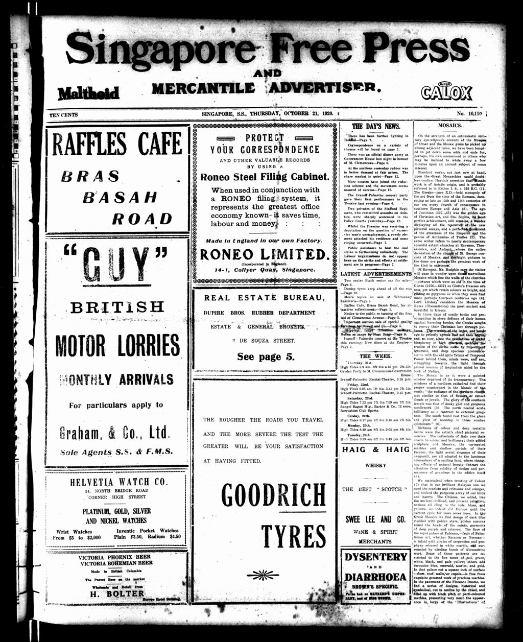 Miniature of Singapore Free Press and Mercantile Advertiser 21 October 1920