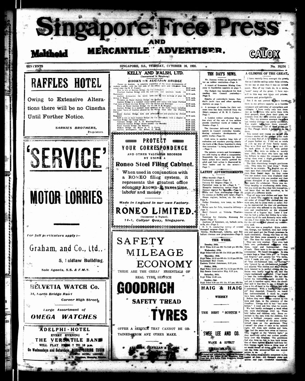 Miniature of Singapore Free Press and Mercantile Advertiser 26 October 1920