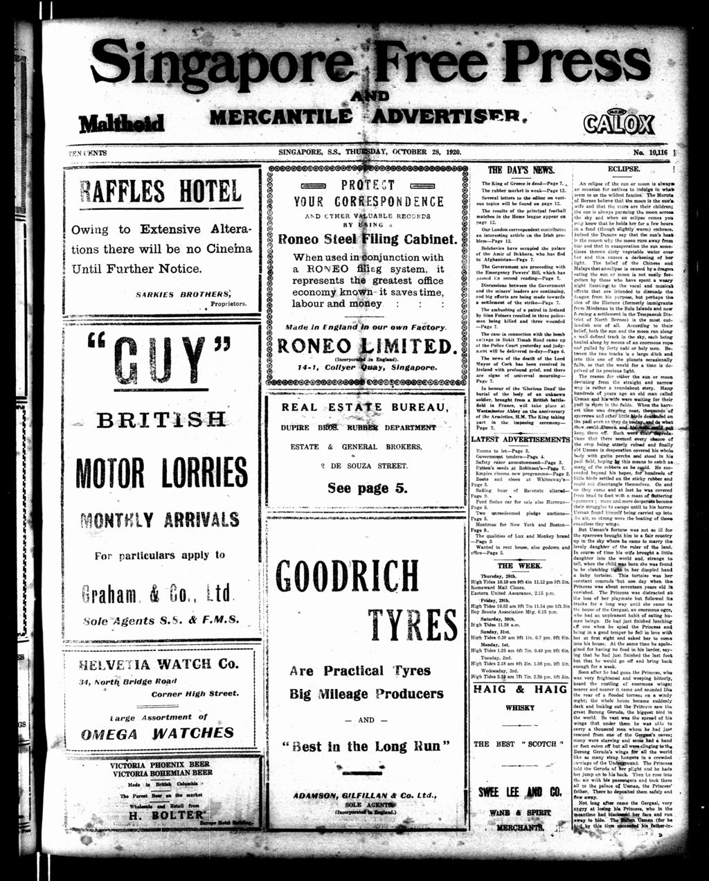 Miniature of Singapore Free Press and Mercantile Advertiser 28 October 1920