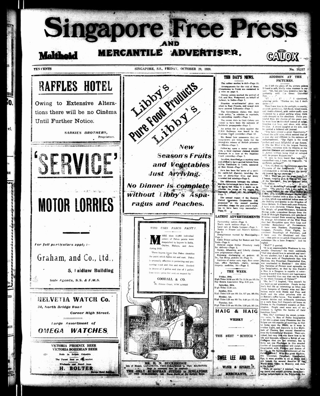 Miniature of Singapore Free Press and Mercantile Advertiser 29 October 1920