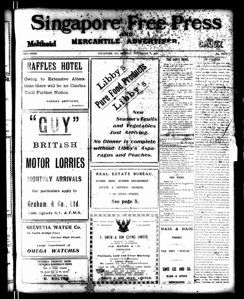 Miniature of Singapore Free Press and Mercantile Advertiser 01 November 1920