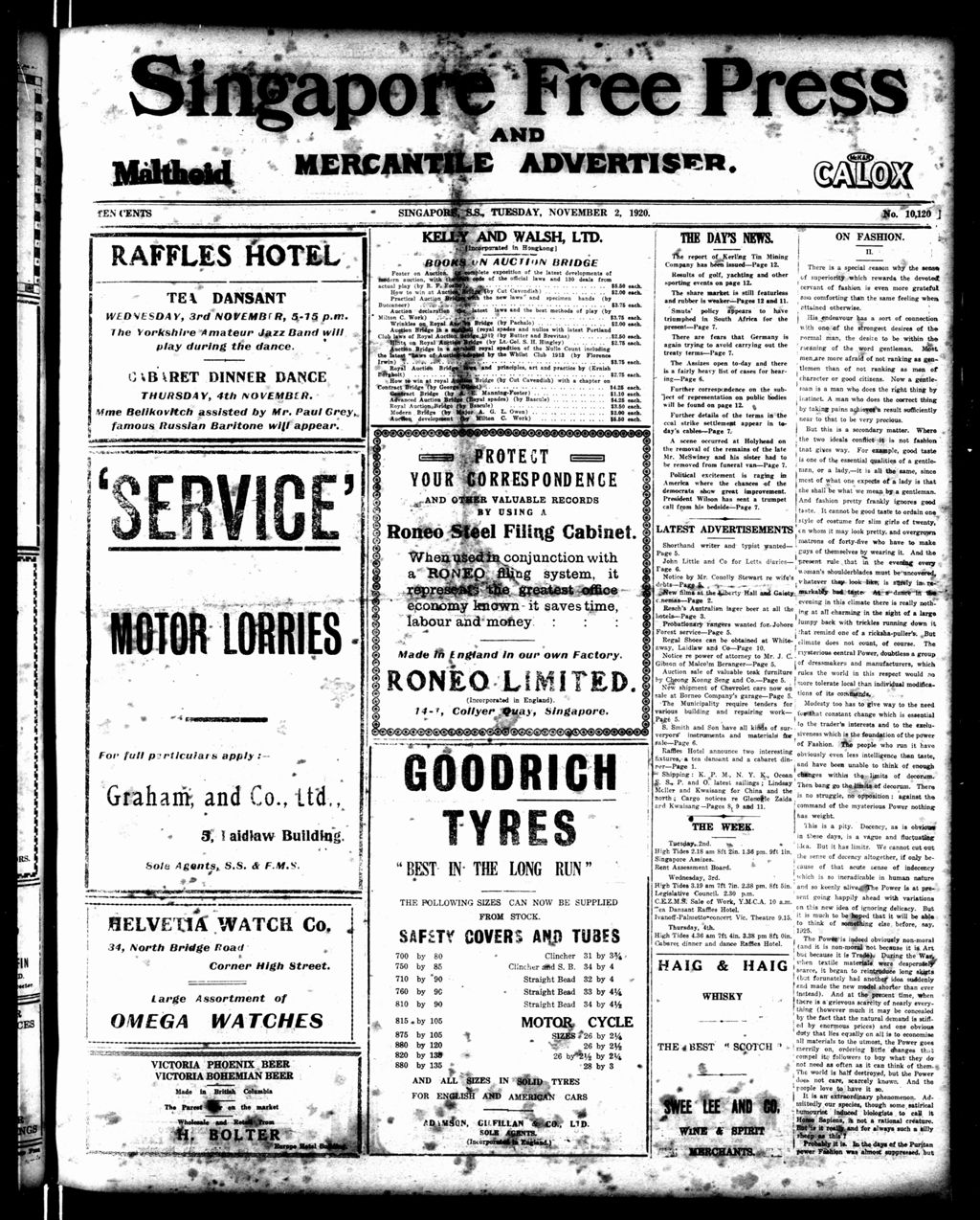 Miniature of Singapore Free Press and Mercantile Advertiser 02 November 1920