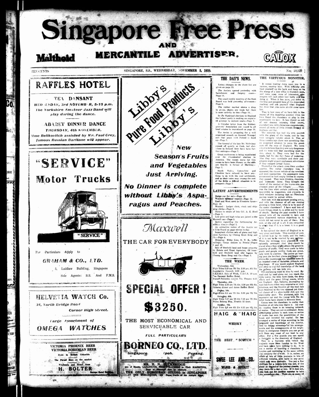 Miniature of Singapore Free Press and Mercantile Advertiser 03 November 1920