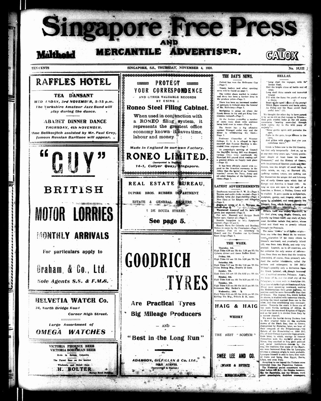 Miniature of Singapore Free Press and Mercantile Advertiser 04 November 1920