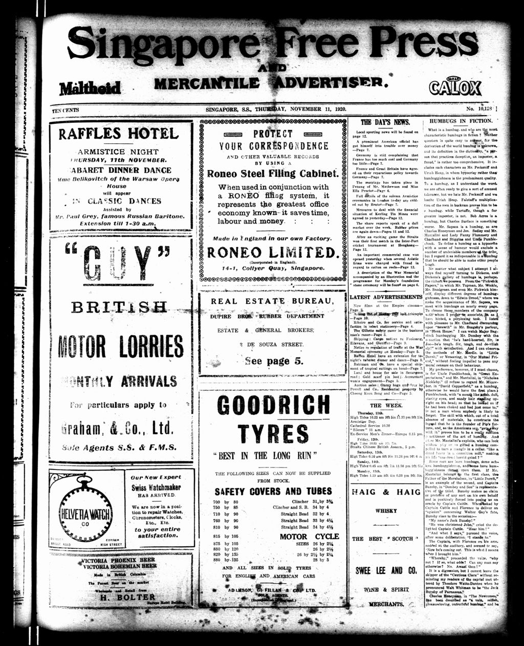 Miniature of Singapore Free Press and Mercantile Advertiser 11 November 1920