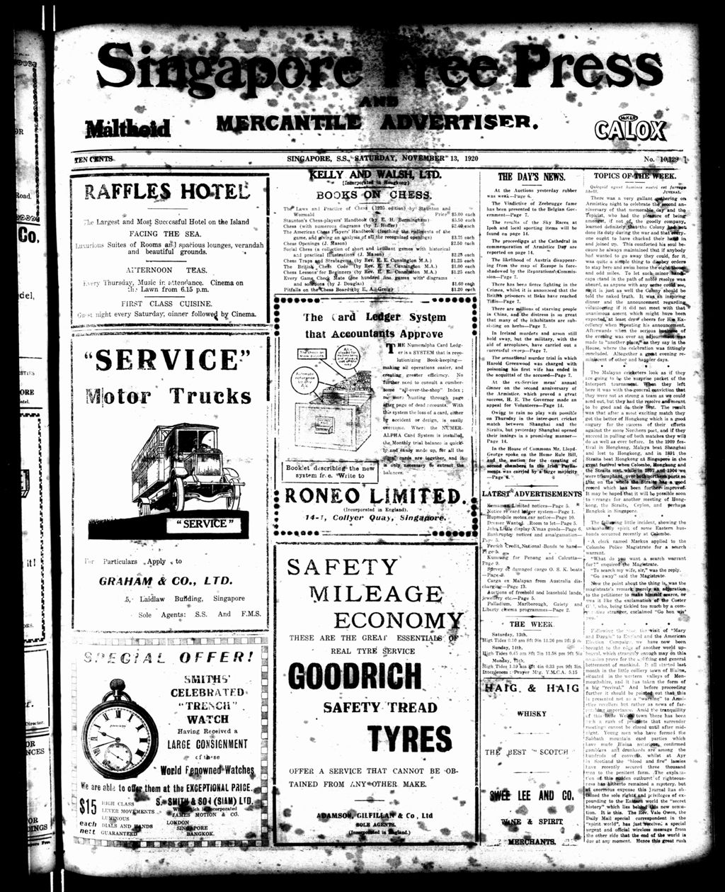 Miniature of Singapore Free Press and Mercantile Advertiser 13 November 1920