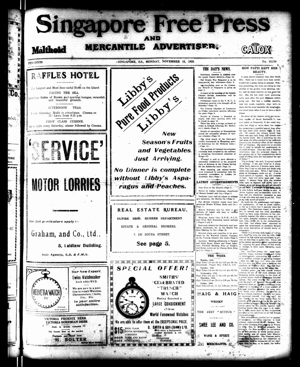 Miniature of Singapore Free Press and Mercantile Advertiser 15 November 1920