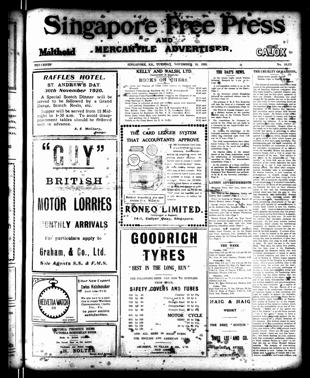 Miniature of Singapore Free Press and Mercantile Advertiser 16 November 1920