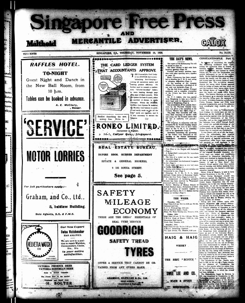 Miniature of Singapore Free Press and Mercantile Advertiser 18 November 1920