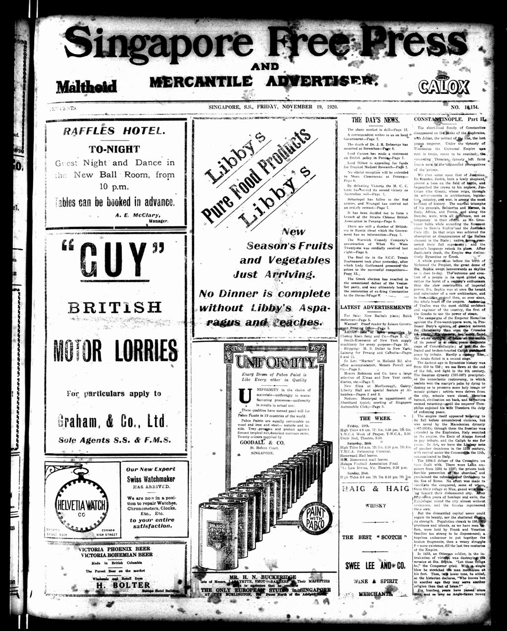 Miniature of Singapore Free Press and Mercantile Advertiser 19 November 1920