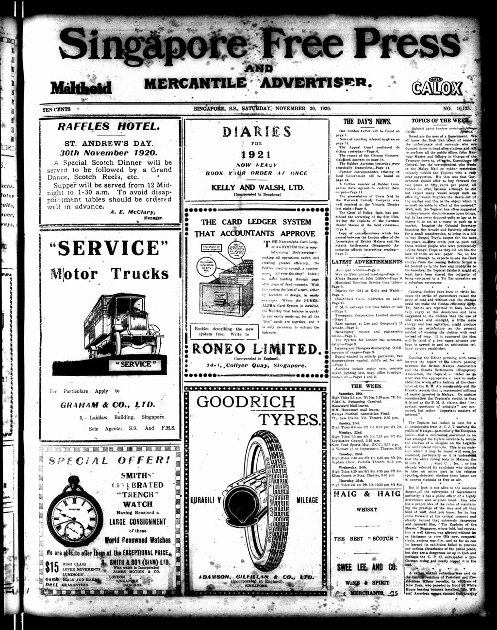 Miniature of Singapore Free Press and Mercantile Advertiser 20 November 1920