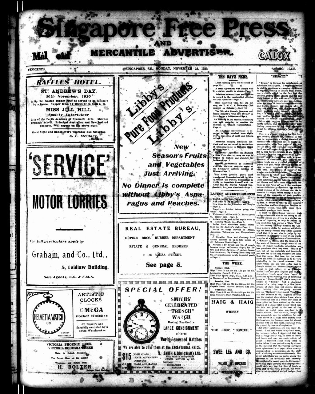 Miniature of Singapore Free Press and Mercantile Advertiser 22 November 1920