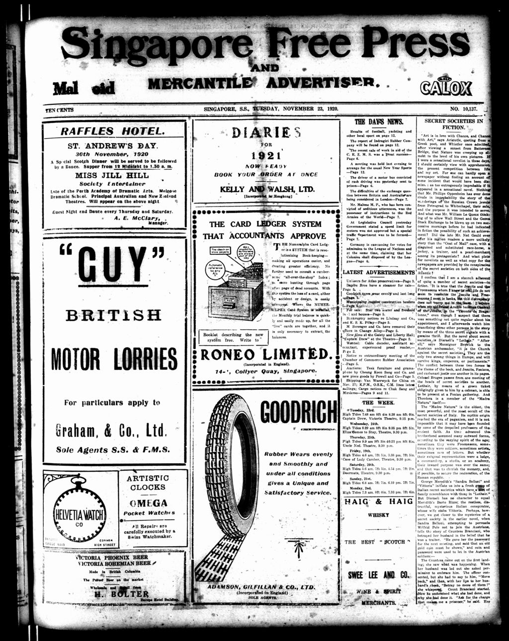 Miniature of Singapore Free Press and Mercantile Advertiser 23 November 1920