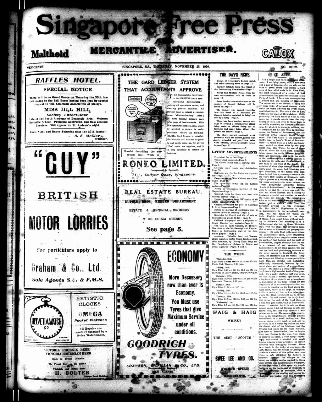 Miniature of Singapore Free Press and Mercantile Advertiser 25 November 1920