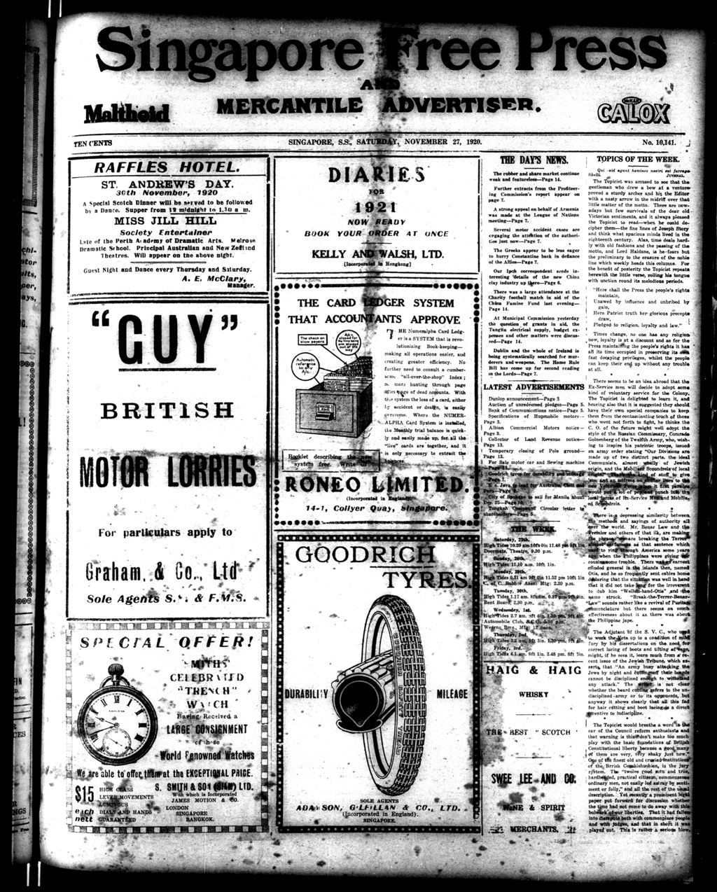 Miniature of Singapore Free Press and Mercantile Advertiser 27 November 1920