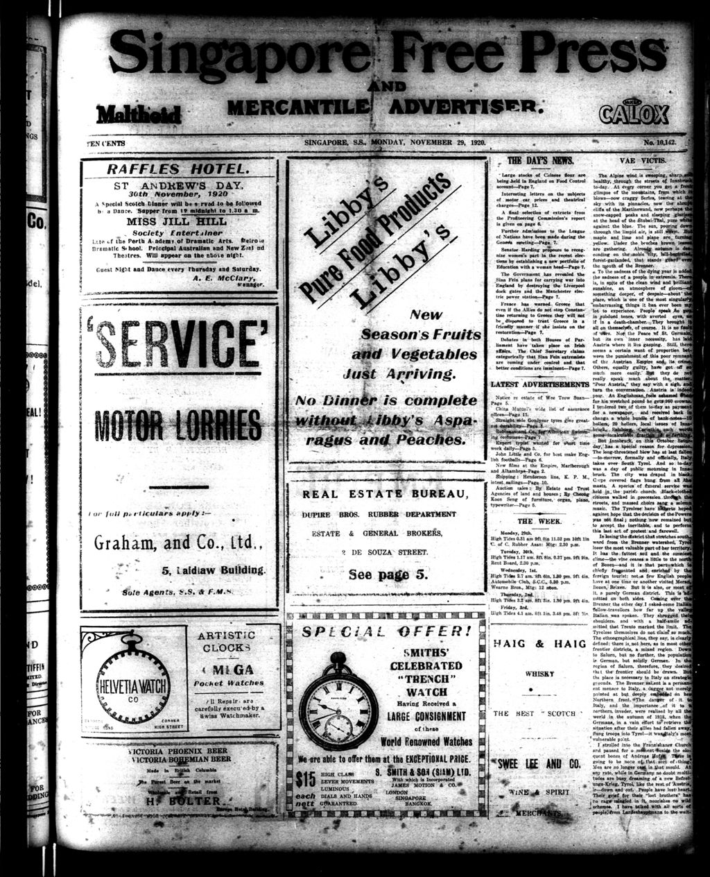 Miniature of Singapore Free Press and Mercantile Advertiser 29 November 1920