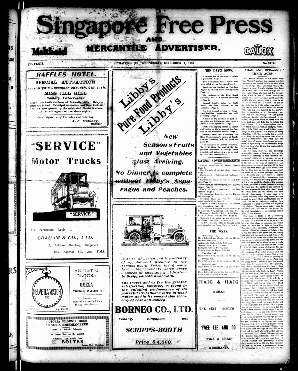 Miniature of Singapore Free Press and Mercantile Advertiser 01 December 1920