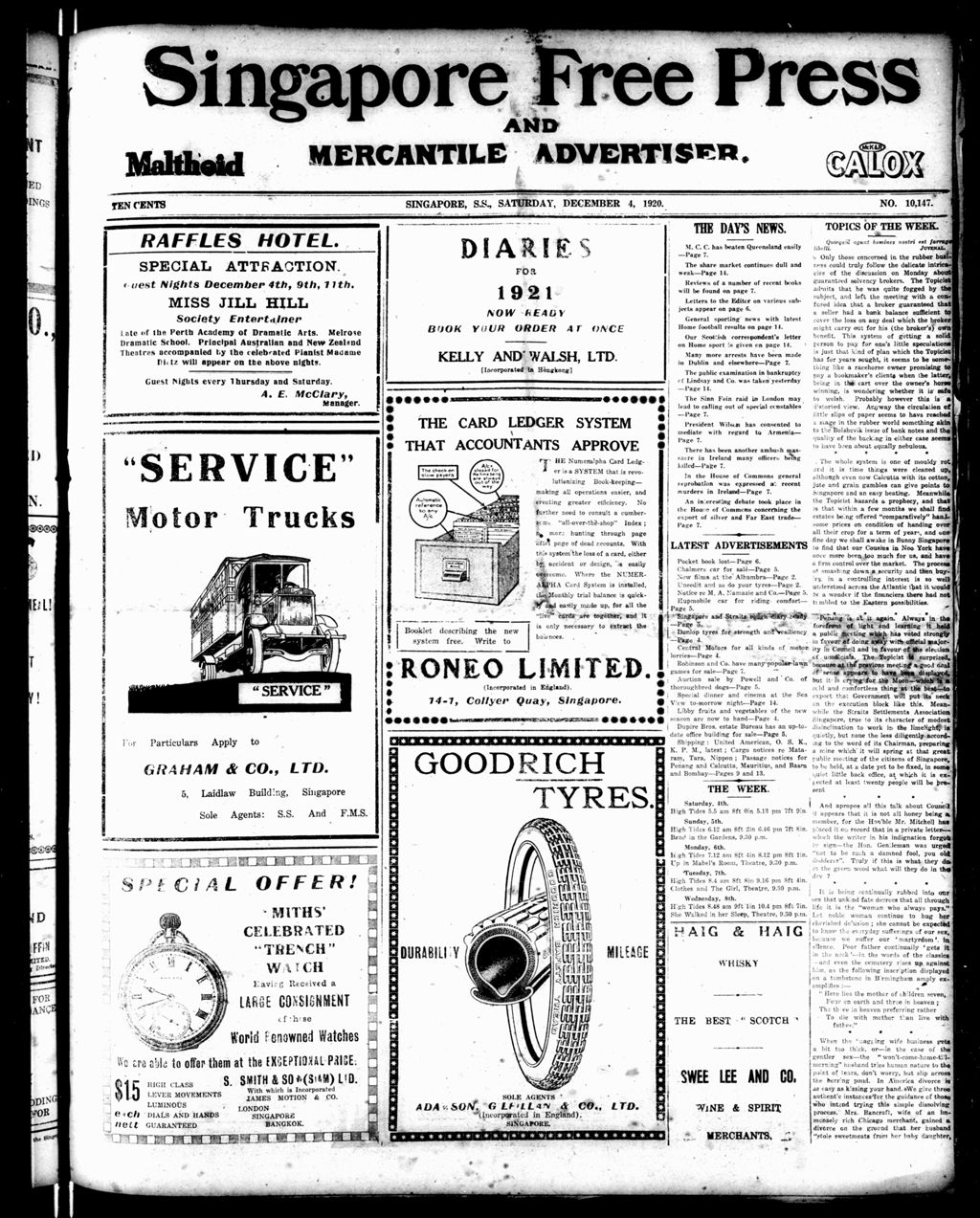 Miniature of Singapore Free Press and Mercantile Advertiser 04 December 1920