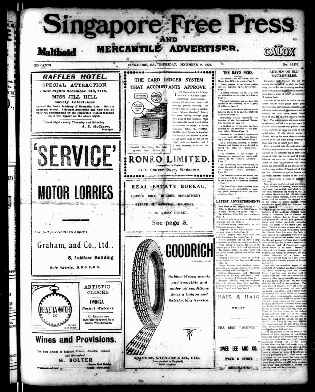 Miniature of Singapore Free Press and Mercantile Advertiser 09 December 1920