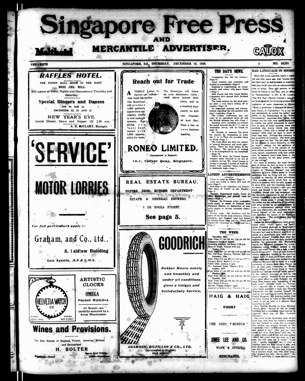 Miniature of Singapore Free Press and Mercantile Advertiser 16 December 1920