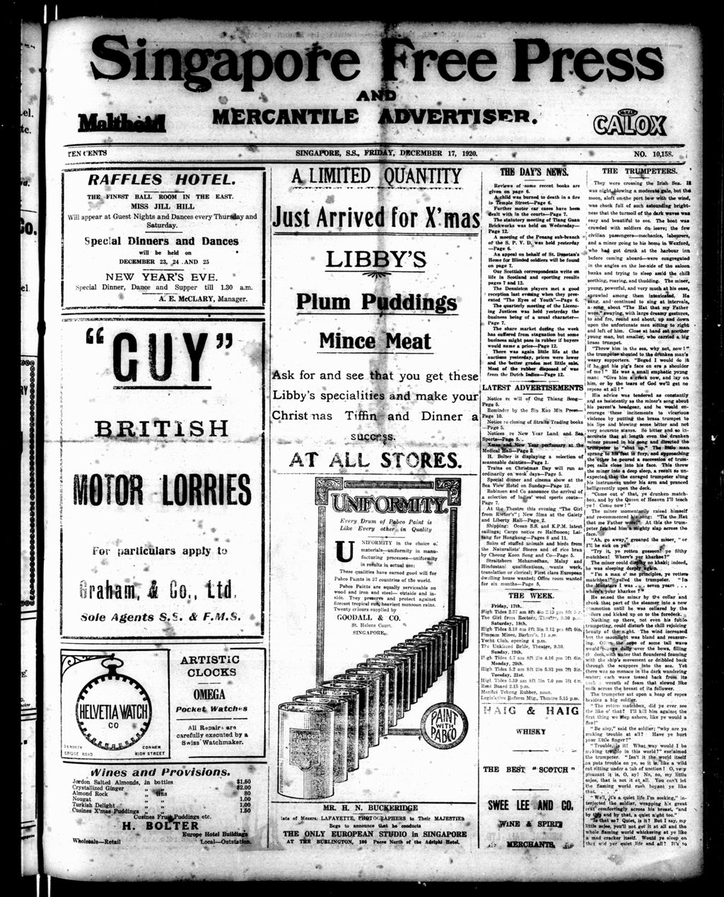 Miniature of Singapore Free Press and Mercantile Advertiser 17 December 1920