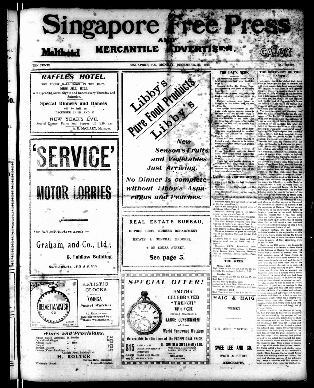 Miniature of Singapore Free Press and Mercantile Advertiser 20 December 1920