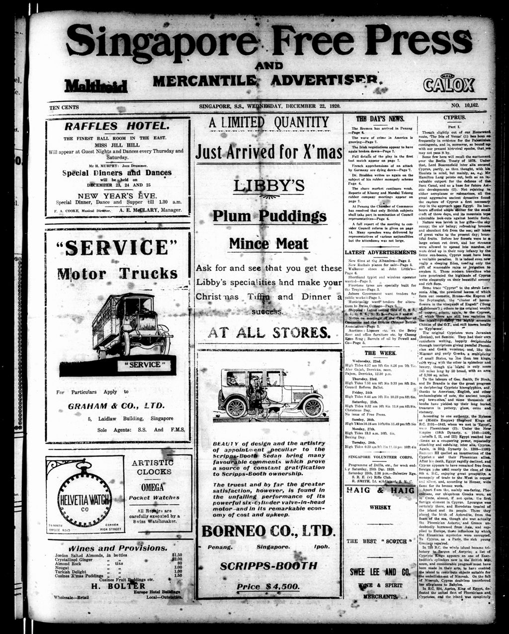 Miniature of Singapore Free Press and Mercantile Advertiser 22 December 1920