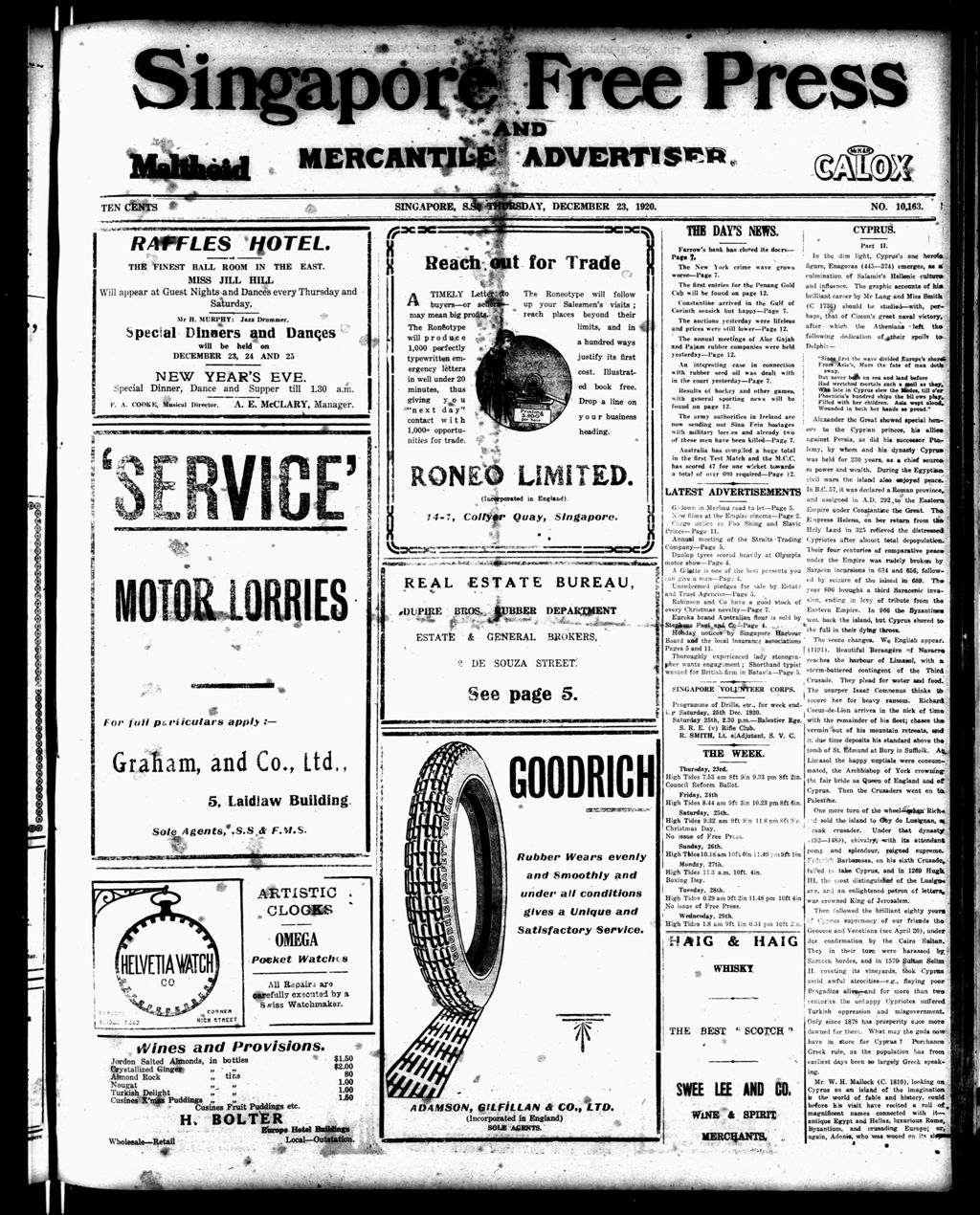 Miniature of Singapore Free Press and Mercantile Advertiser 23 December 1920