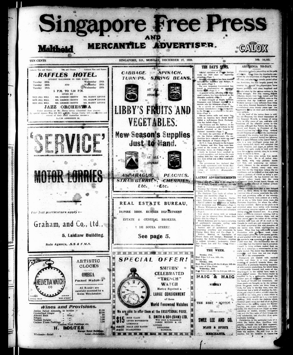 Miniature of Singapore Free Press and Mercantile Advertiser 27 December 1920