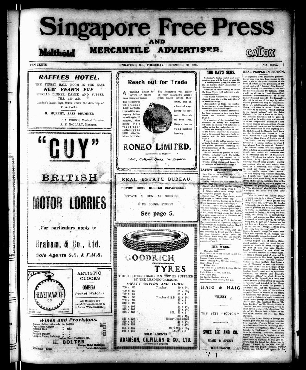 Miniature of Singapore Free Press and Mercantile Advertiser 30 December 1920