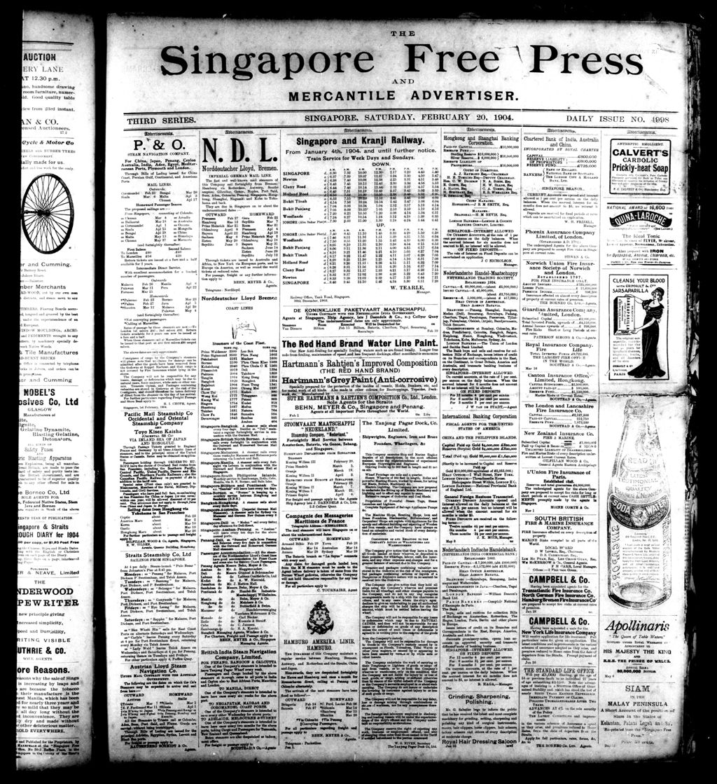 Miniature of Singapore Free Press and Mercantile Advertiser 20 February 1904