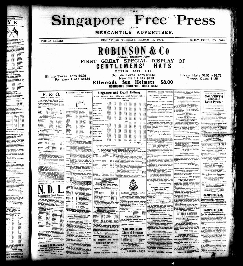 Miniature of Singapore Free Press and Mercantile Advertiser 15 March 1904