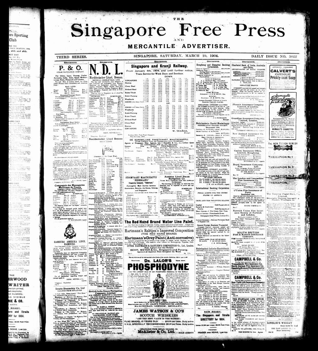 Miniature of Singapore Free Press and Mercantile Advertiser 19 March 1904