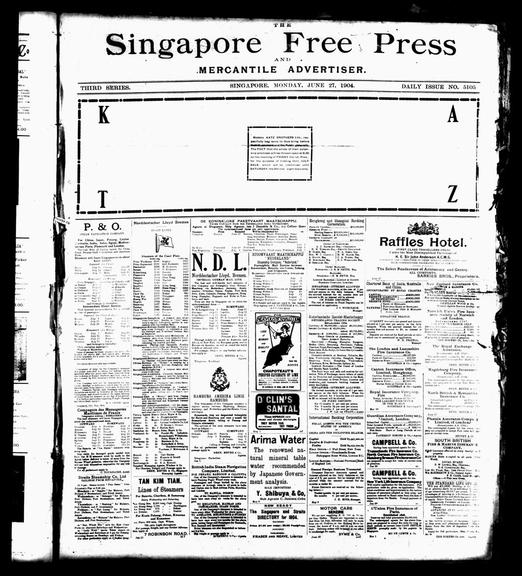 Miniature of Singapore Free Press and Mercantile Advertiser 27 June 1904