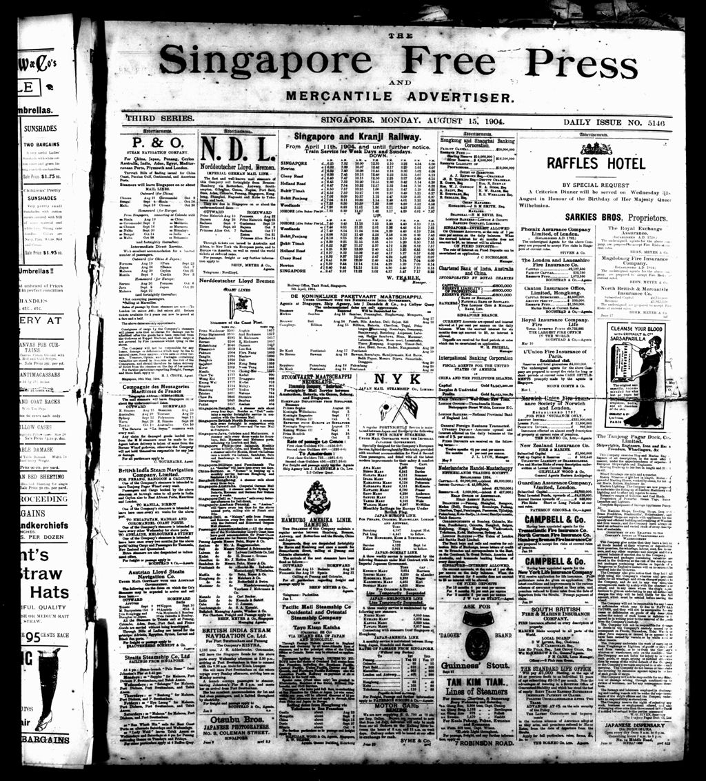 Miniature of Singapore Free Press and Mercantile Advertiser 15 August 1904