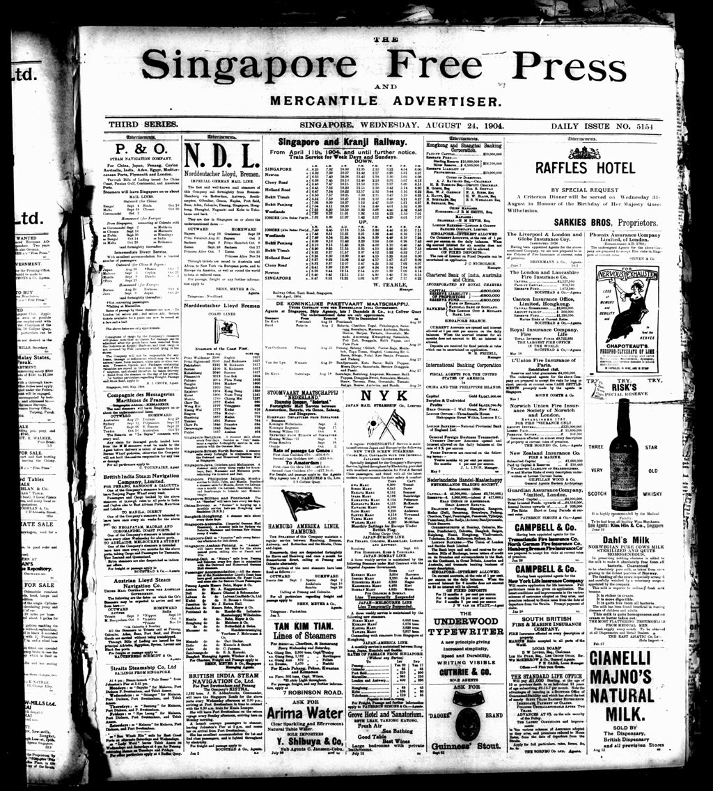 Miniature of Singapore Free Press and Mercantile Advertiser 24 August 1904