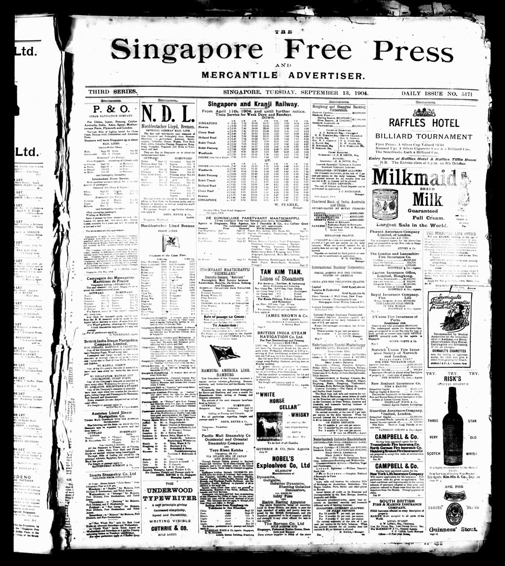 Miniature of Singapore Free Press and Mercantile Advertiser 13 September 1904