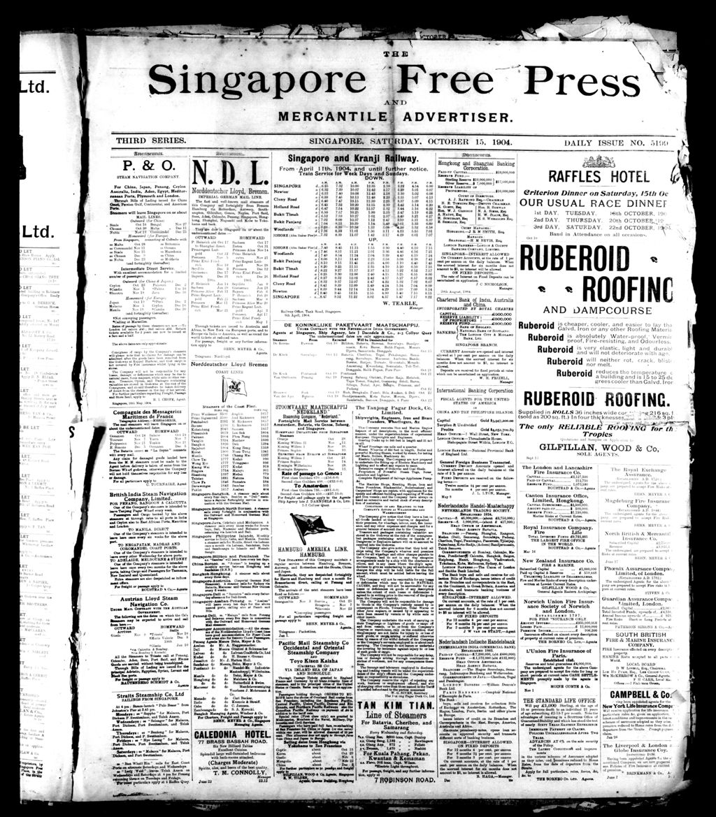 Miniature of Singapore Free Press and Mercantile Advertiser 15 October 1904