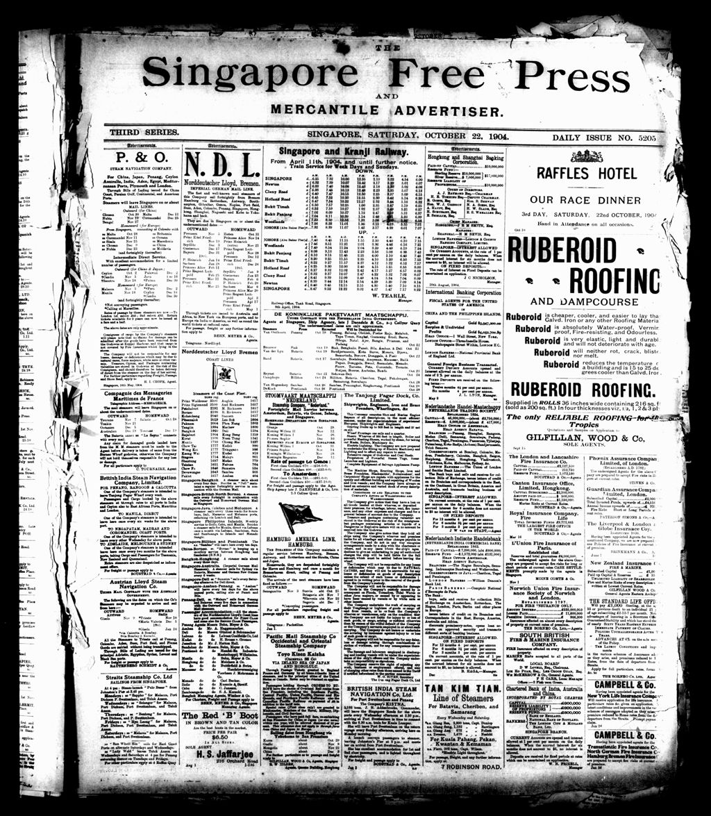 Miniature of Singapore Free Press and Mercantile Advertiser 22 October 1904