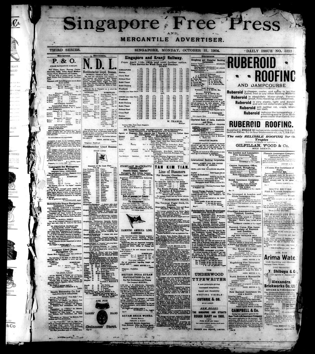 Miniature of Singapore Free Press and Mercantile Advertiser 31 October 1904