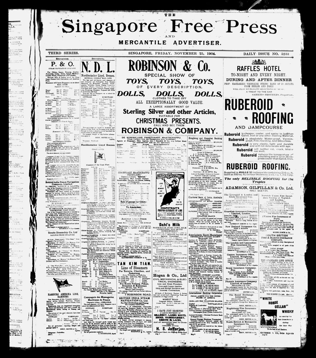 Miniature of Singapore Free Press and Mercantile Advertiser 25 November 1904