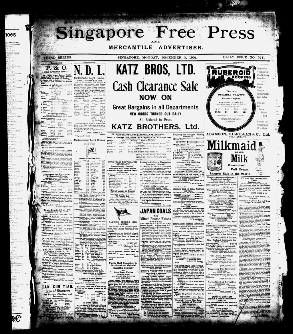 Miniature of Singapore Free Press and Mercantile Advertiser 05 December 1904