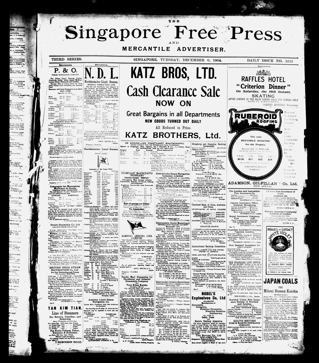 Miniature of Singapore Free Press and Mercantile Advertiser 06 December 1904