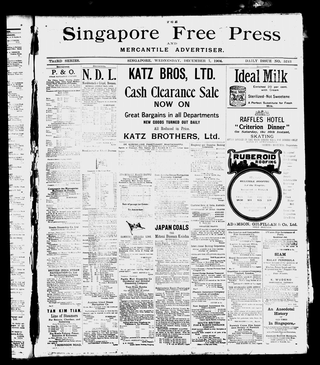 Miniature of Singapore Free Press and Mercantile Advertiser 07 December 1904