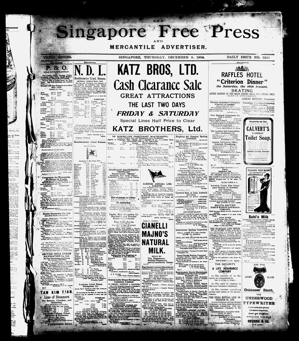 Miniature of Singapore Free Press and Mercantile Advertiser 08 December 1904