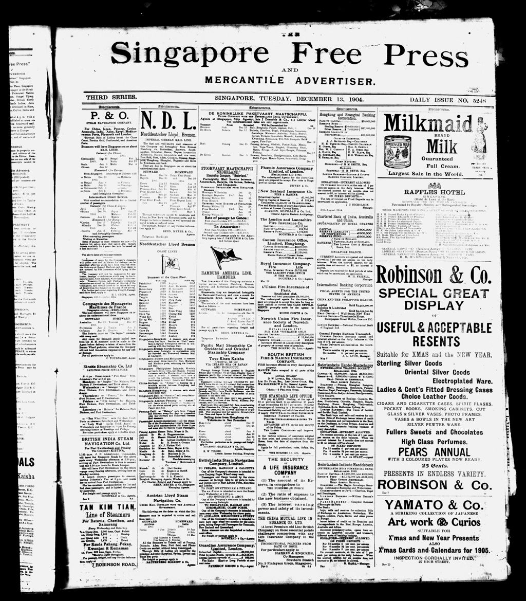 Miniature of Singapore Free Press and Mercantile Advertiser 13 December 1904