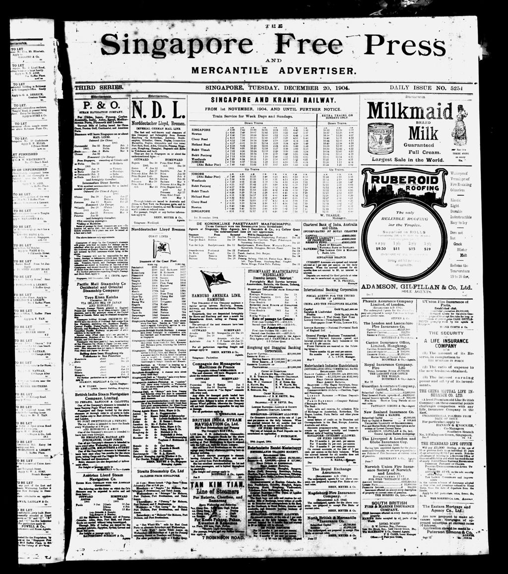 Miniature of Singapore Free Press and Mercantile Advertiser 20 December 1904