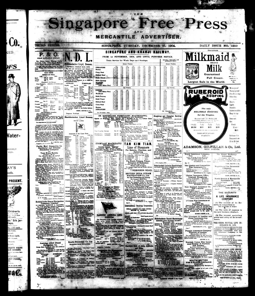 Miniature of Singapore Free Press and Mercantile Advertiser 27 December 1904