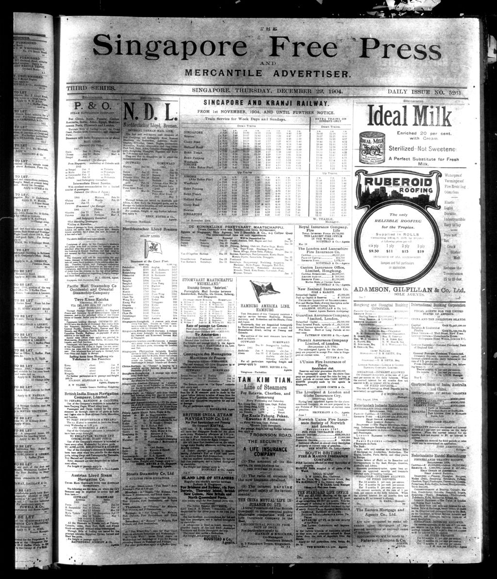 Miniature of Singapore Free Press and Mercantile Advertiser 29 December 1904